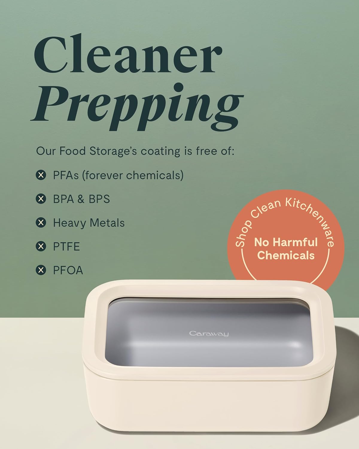 Caraway Glass Food Storage - 6.6 Cup Ceramic Coated Container - Non-Toxic, Non-Stick Lunch Box With Lids - Dishwasher, Oven, & Microwave Safe - Perracotta