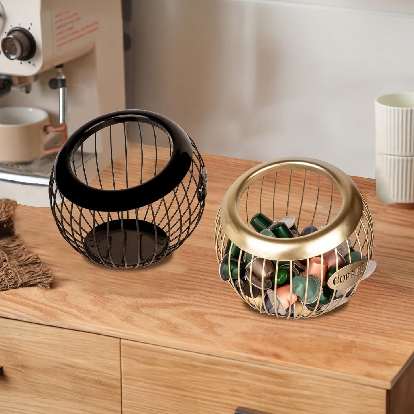 Stainless Steel Cup Coffee Basket pods holder Sturdy for Home or Office Kitchen Counter Organizer Espresso Capsule (BLACK)