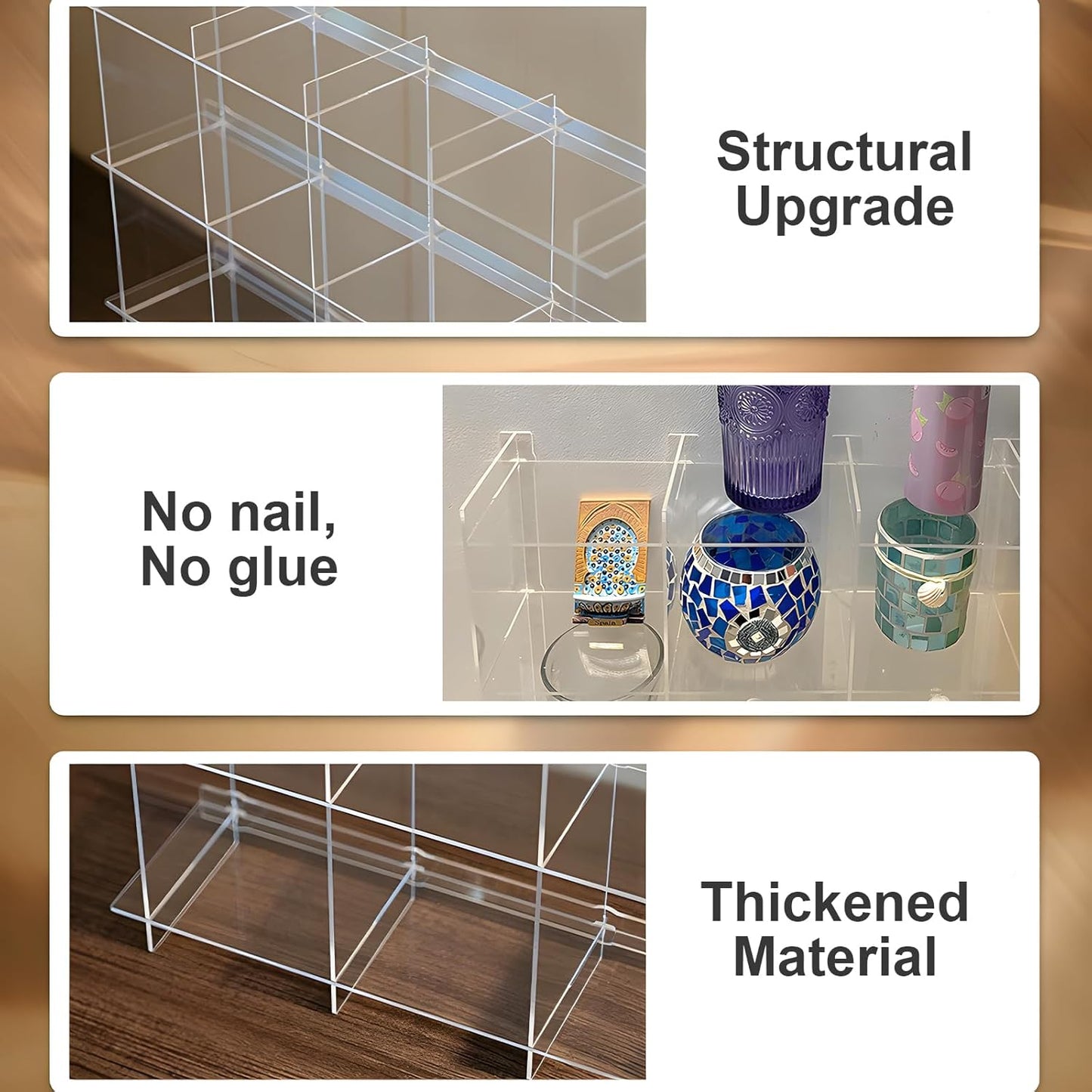 Cup Rack, Acrylic 3-Layer 3-Grid Storage Rack, Stanley Cup Mug Coffee Cup Storage DisplayRack, Kitchen, Office, Home Coffee Bar Storage Rack - Transparent