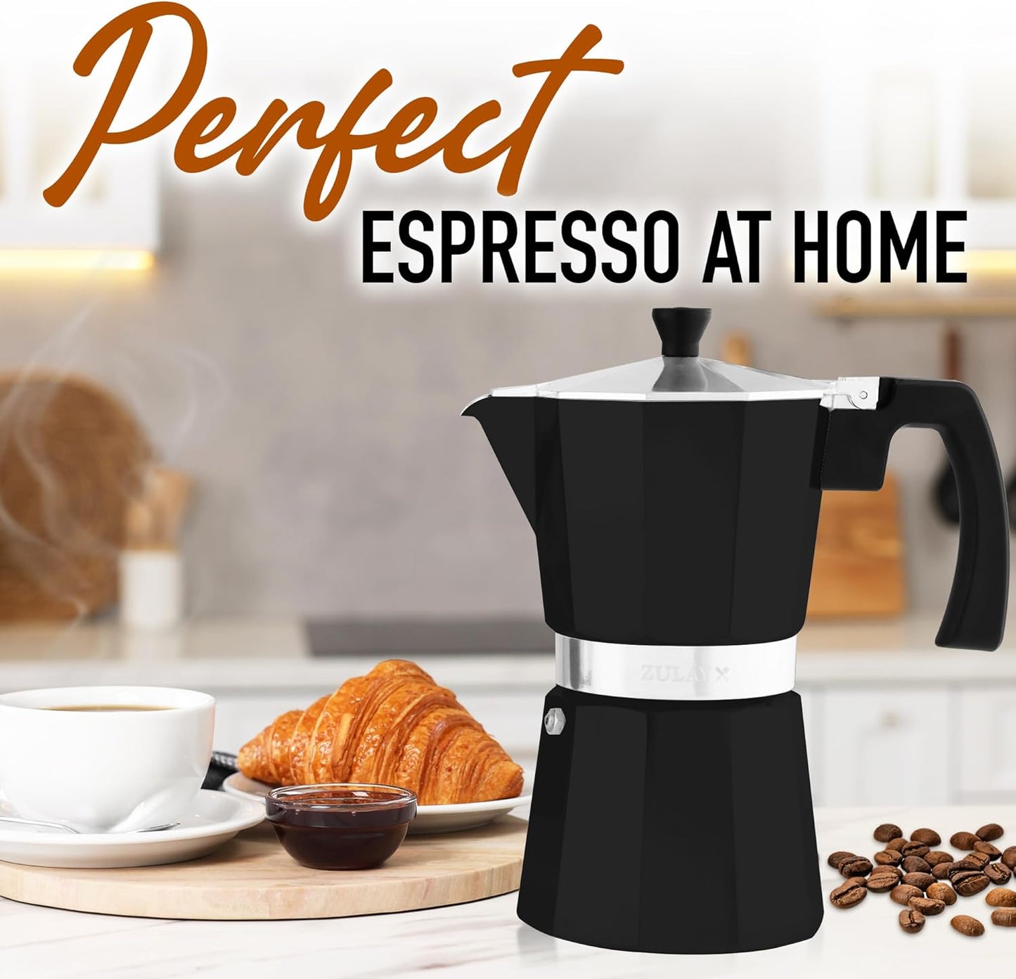 Zulay Moka Pot Espresso Stovetop Coffee Maker - Leak-Proof, Stainless Steel, Easy to Clean, Heat Resistant Handle & Knob - for Authentic Cuban & Italian Style Espresso - Makes 9 Espresso Cups - Black