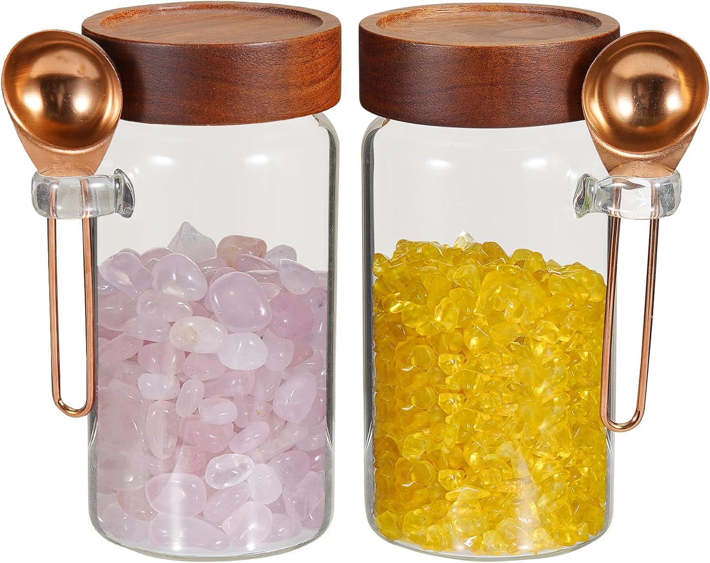 Glass Jars with Spoons Sugar Coffee Canister Round Glass Food Storage Jar for Spice Pantry Tea Coffee Bean Salt (2×550ml(18oz))