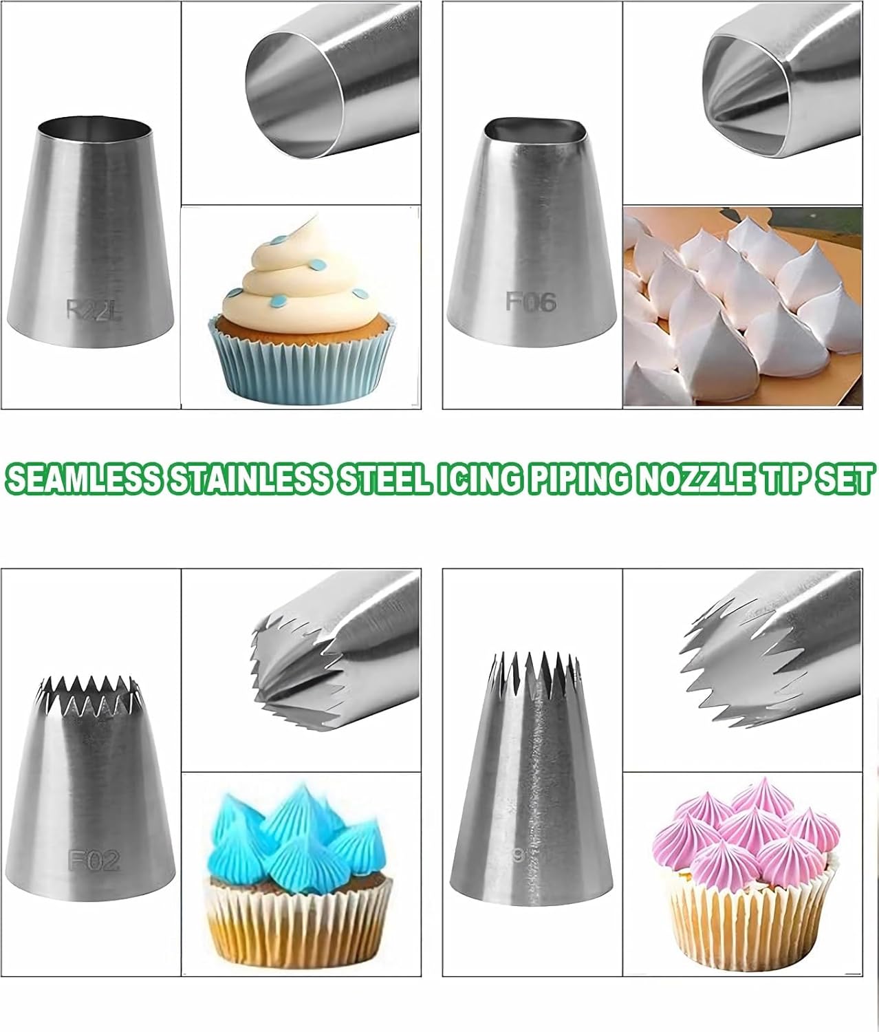 Extra large piping tips set, stainless steel round piping tips,star square wide piping tip jumbo piping tips, Cake DecoratingTips for Cupcakes Pastry Fondant Cakes Decorating （F02 9FT F06 R22L)