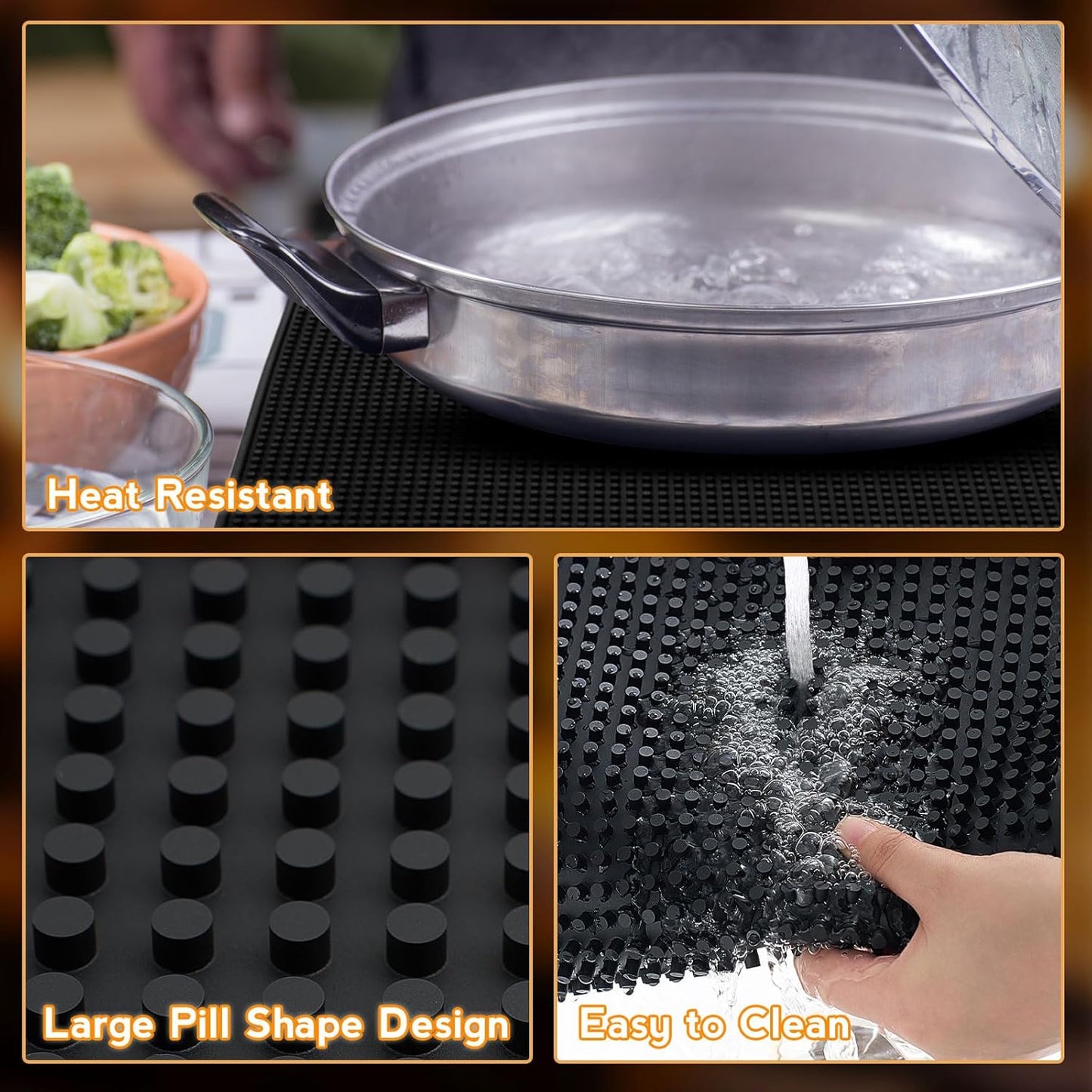 Tioncy 2 Pcs Bar Mat for Countertop 28 x 16 Inch Non Slip Cocktail Rubber Coffee Bar Service Mat for Bartending Hot Dishes Restaurants Barbershop Clippers Hot Pads, Black