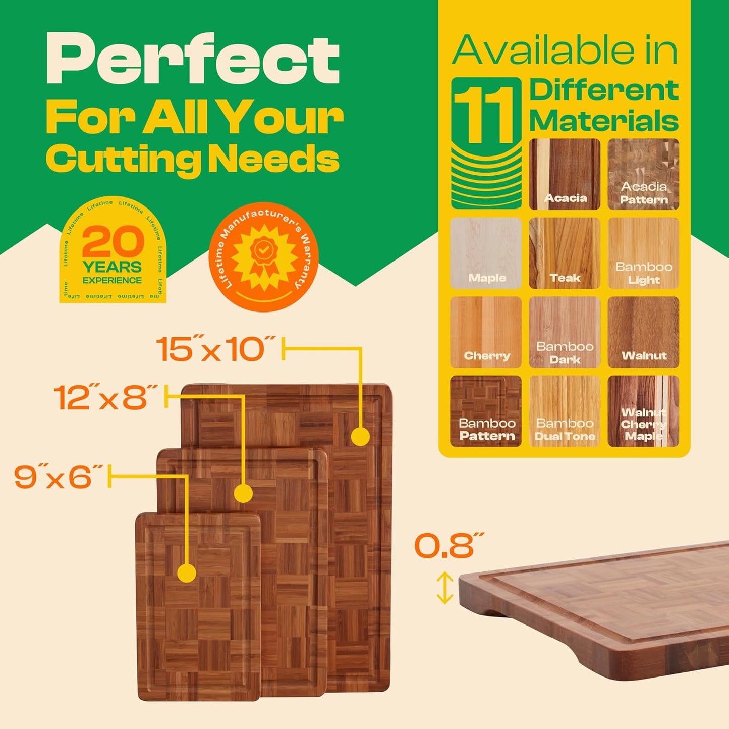 Riveira Bamboo End Grain Wood Cutting Board – Versatile And Durable: Set Of 3 Pcs Wooden Cutting Boards – Natural Wooden Cutting Boards For Kitchen Set – Complete Bamboo End Grain Cutting Board