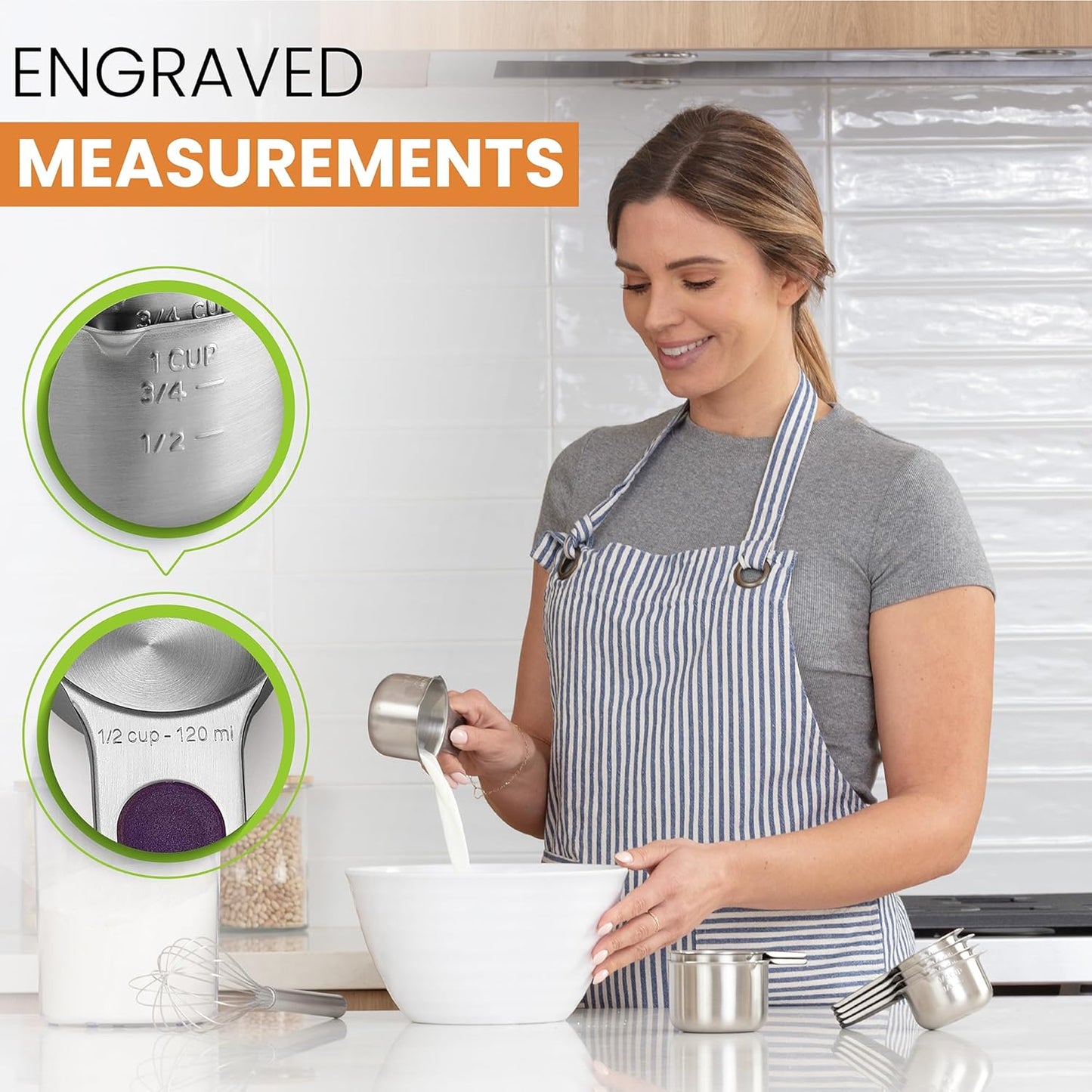 Spring Chef Magnetic Stainless Steel Measuring Cups (Patent Pending), Kitchen Tools with Easy to Read Markings for Measuring Dry or Liquid Ingredients, Set of 7, Multicolor