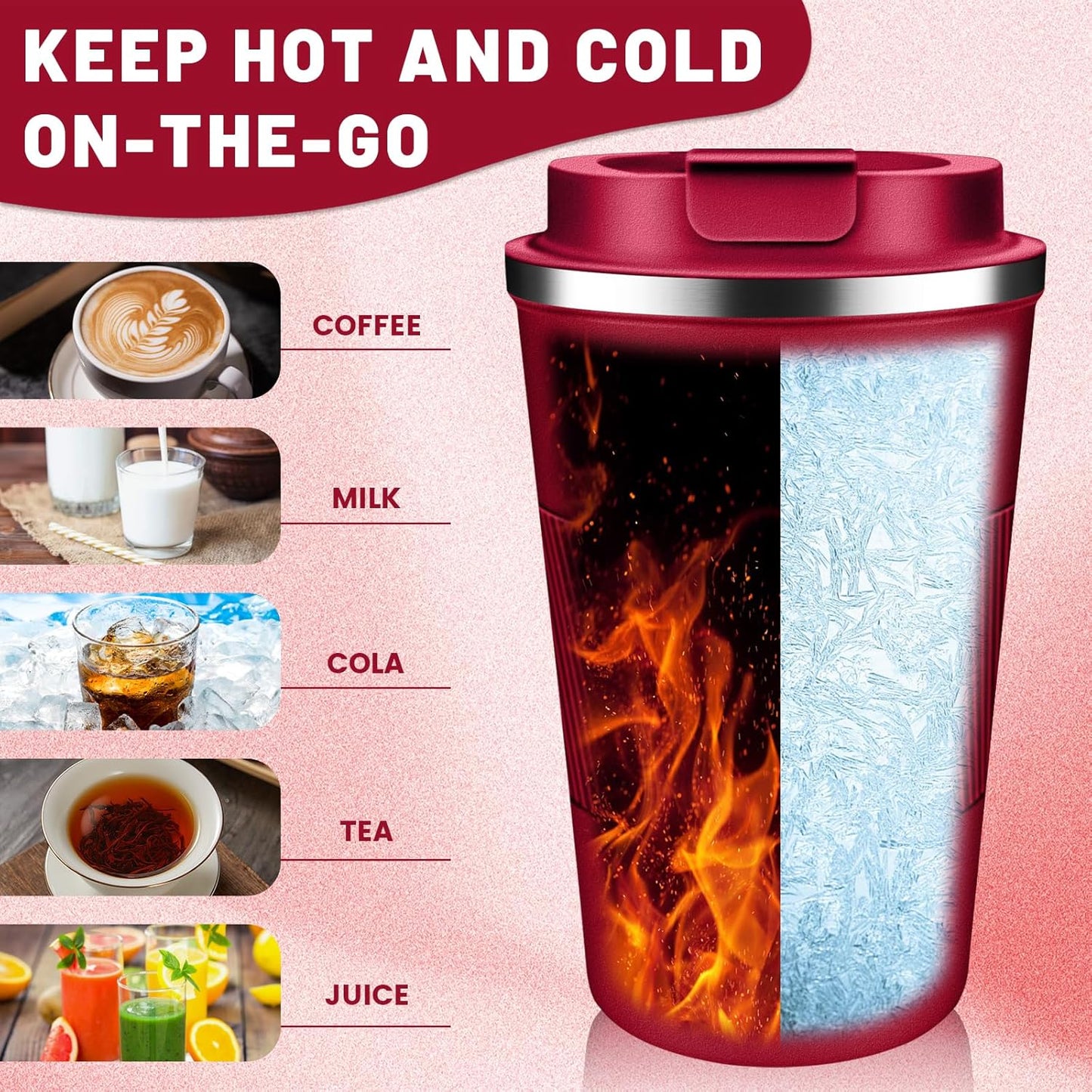 Insulated Coffee Tumblers with Flip Lid 12oz / 17oz, Stainless Steel Travel Coffee Mug Leak Proof, Vacuum Insulated Coffee Mug Reusable Cup, Keeps Cold and Hot for Coffee Tea