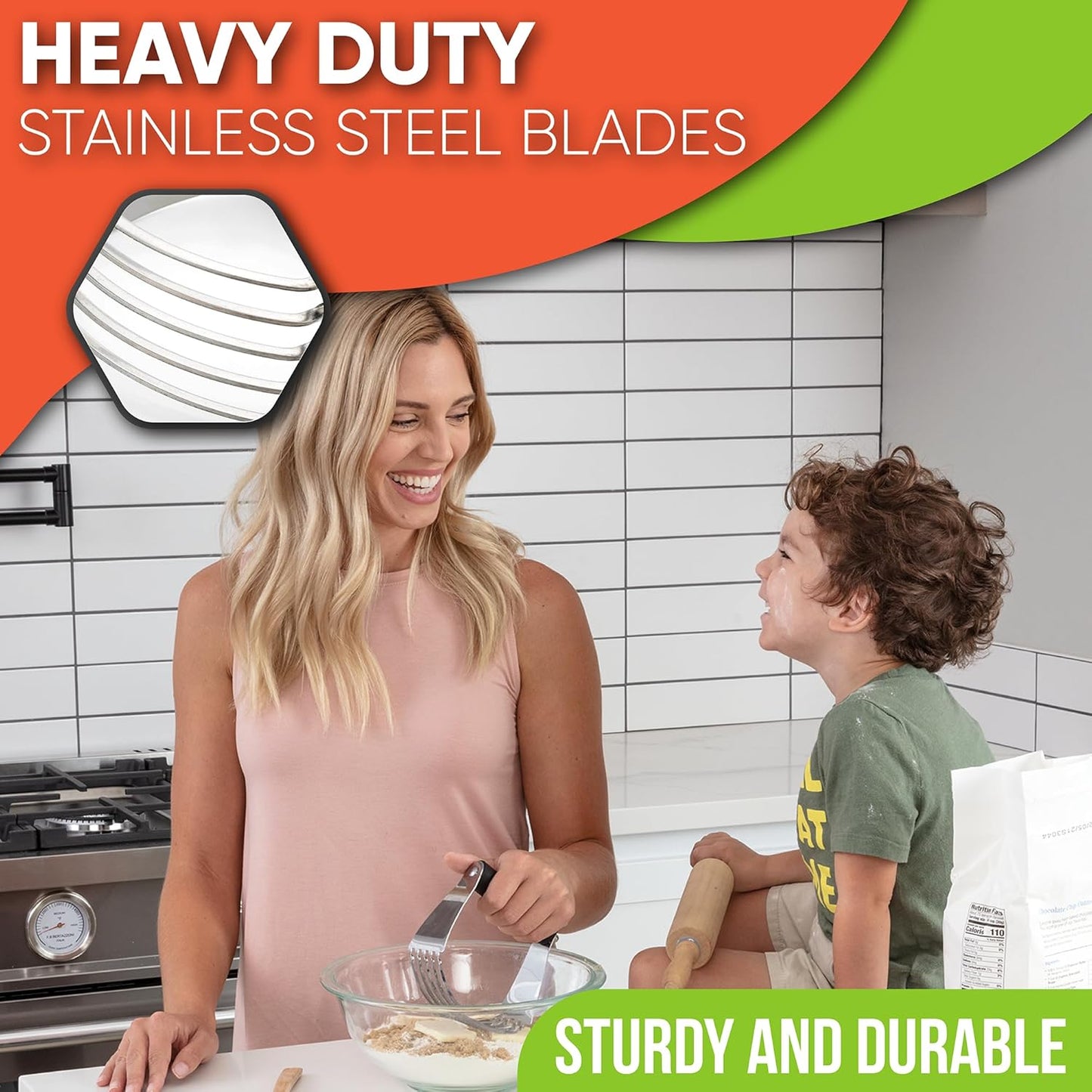 Spring Chef Dough Blender, Top Professional Pastry Cutter with Heavy Duty Stainless Steel Blades, Large Size, Black