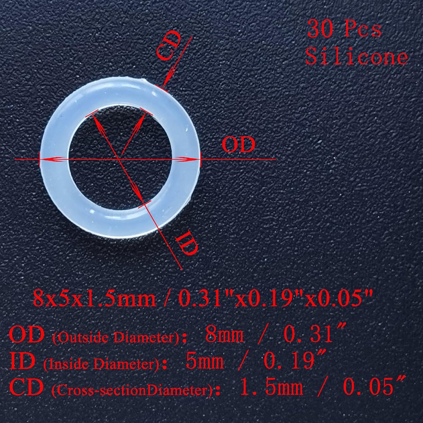 [30 Pcs] Silicone O-Rings White 8mm OD 5mm ID 1.5mm Width, Metric VMQ Sealing Gasket for Cup Lids, Coffee Maker, Brewing Fitting, Washer, Filter, Pump, Plumbing, Hose, Gauge, Auto, Machine