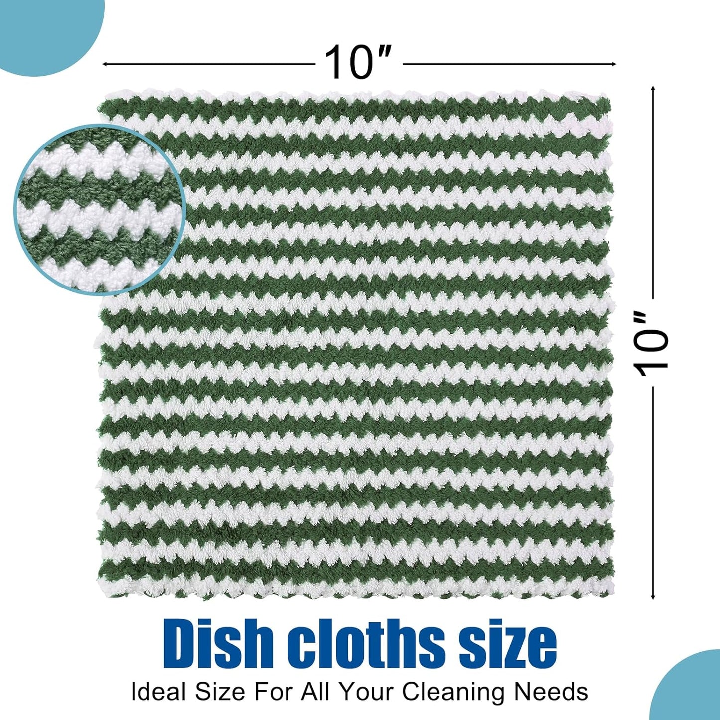 Homaxy 18 Pack Kitchen Dish Cloths, Ultra Soft and Absorbent Dish Towels, Reusable Fast Drying Microfiber Cleaning Cloth, Coral Velvet Wave Design No-lint,10 x 10 inches, Grass Green