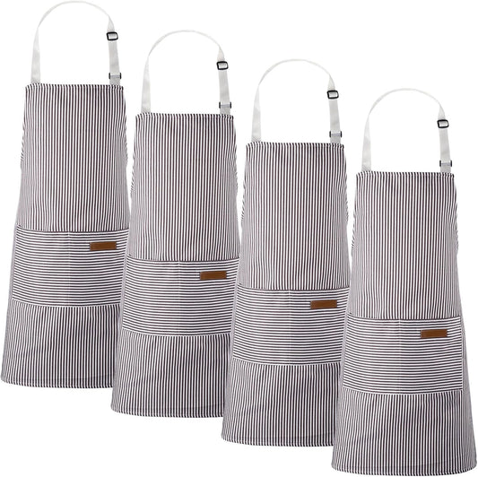 Handepo 4 Pcs Kitchen Cooking Aprons with Pockets Adjustable Waterproof Baking Apron for Women Men, Chef,BBQ, Christmas Gift