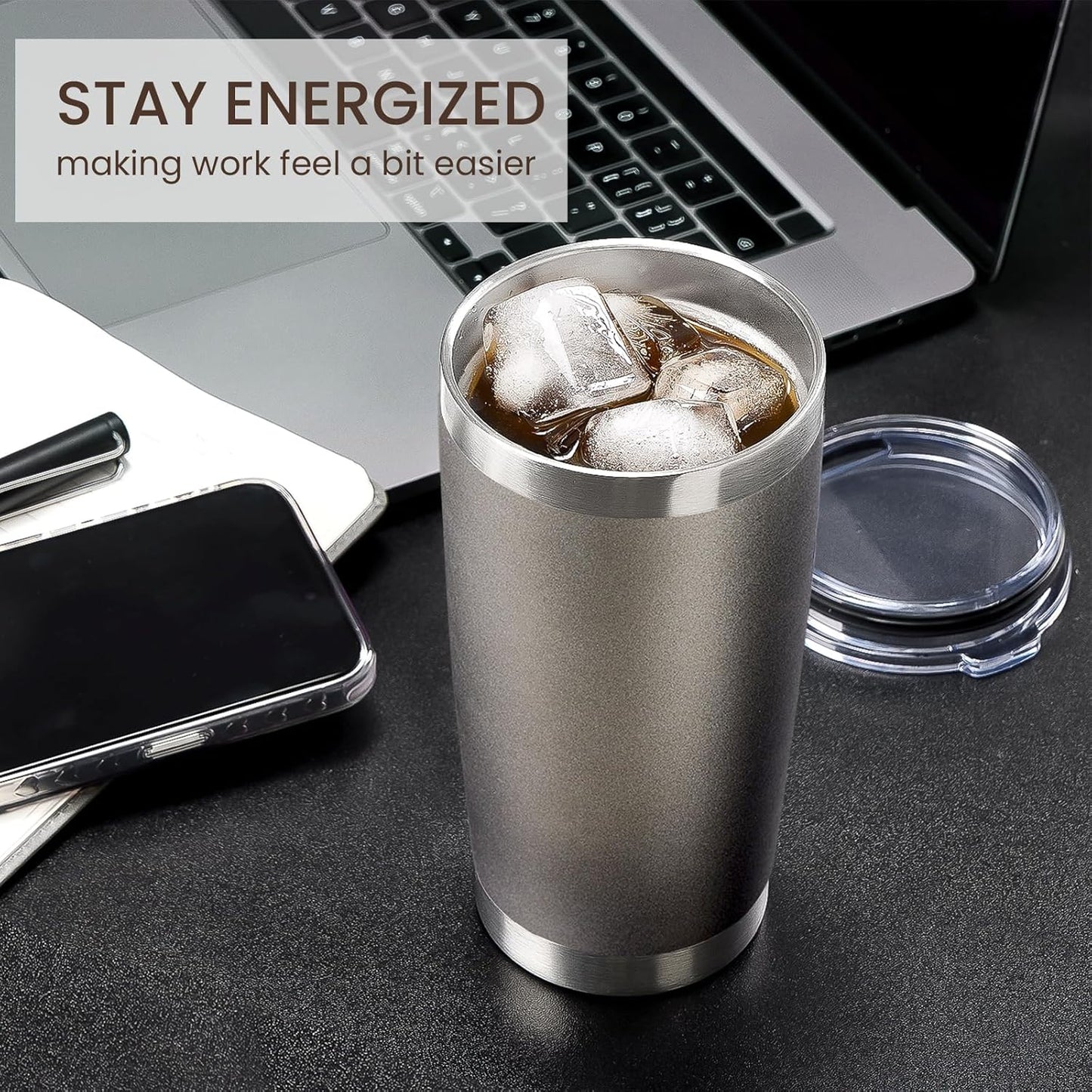 MEWAY 20oz Tumbler 8 Pack Double Wall Vacuum Insulated Travel Mug Bulk, Stainless Steel Tumblers with Lid and Straw, Durable Powder Coated Coffee Cups for Cold & Hot Drinks (Cold Gray, 8)