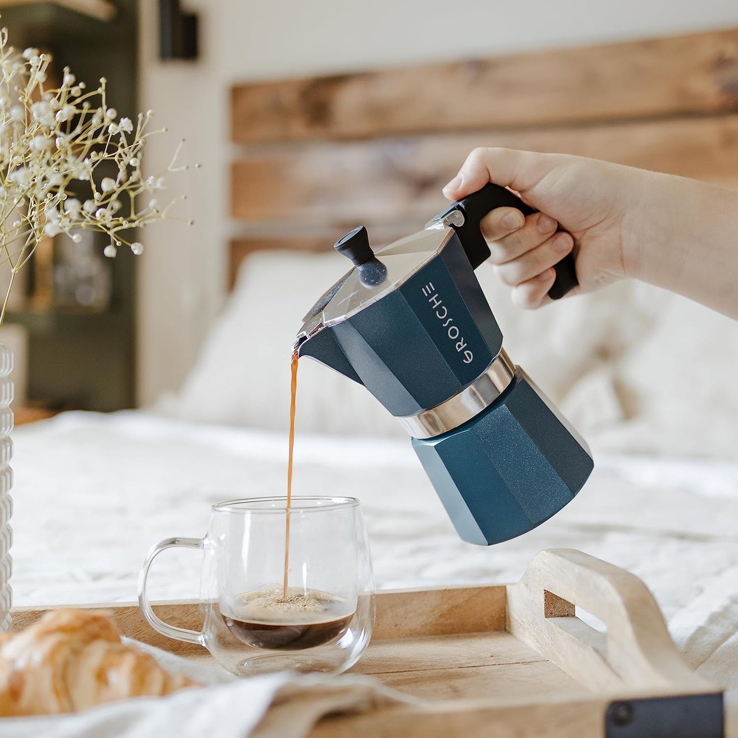 GROSCHE Milano Stovetop Espresso Maker Moka Pot 9 Espresso Cup, 15.2 oz, Blue. Stove top Coffee Maker Moka Italian Espresso greca Coffee Maker Brewer Percolator