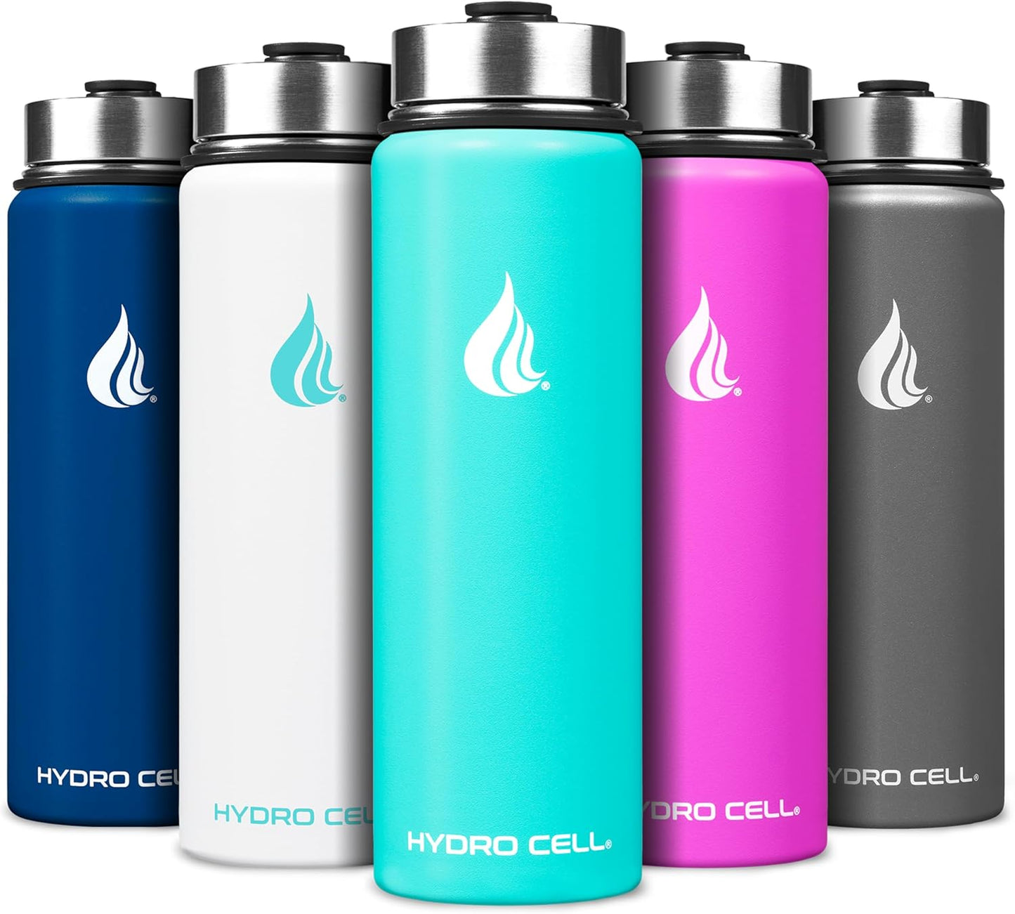 HYDRO CELL Stainless Steel Insulated Water Bottle with Straw - For Cold & Hot Drinks - Metal Vacuum Flask with Screw Cap and Modern Leakproof Sport Thermos for Adults (Teal 24oz)