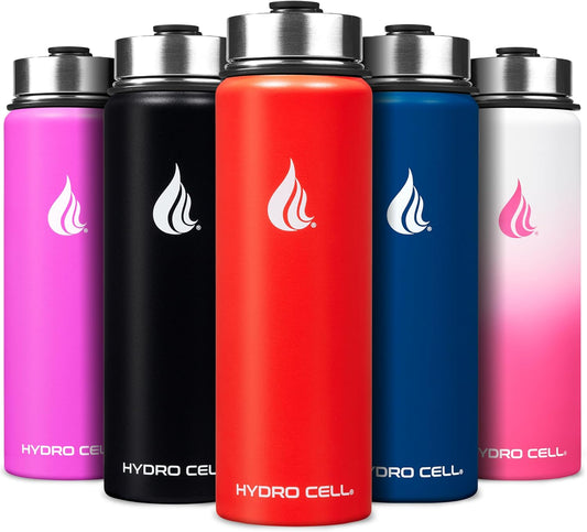 HYDRO CELL Stainless Steel Insulated Water Bottle with Straw - For Cold & Hot Drinks - Metal Vacuum Flask with Screw Cap and Modern Leakproof Sport Thermos for Adults (Mandarin 24oz)