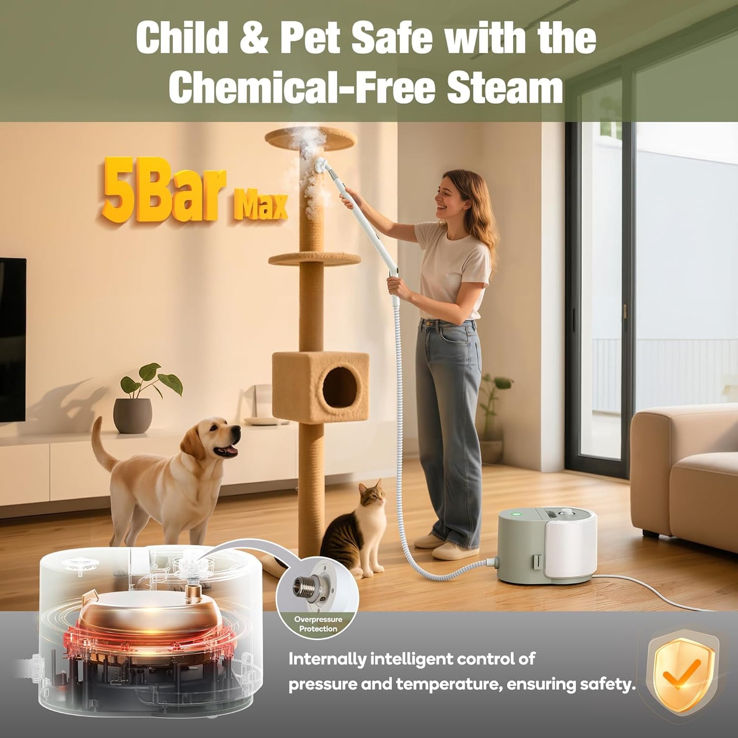 Newbealer Heavy-Duty Steam Cleaner for Home, Stainless Steel Boiler, Steam Mop with 20-Piece Accessories, Max 5 Bar, Multi-Purpose Steamer for Floors, Cars, Furniture, Upholstery, and More