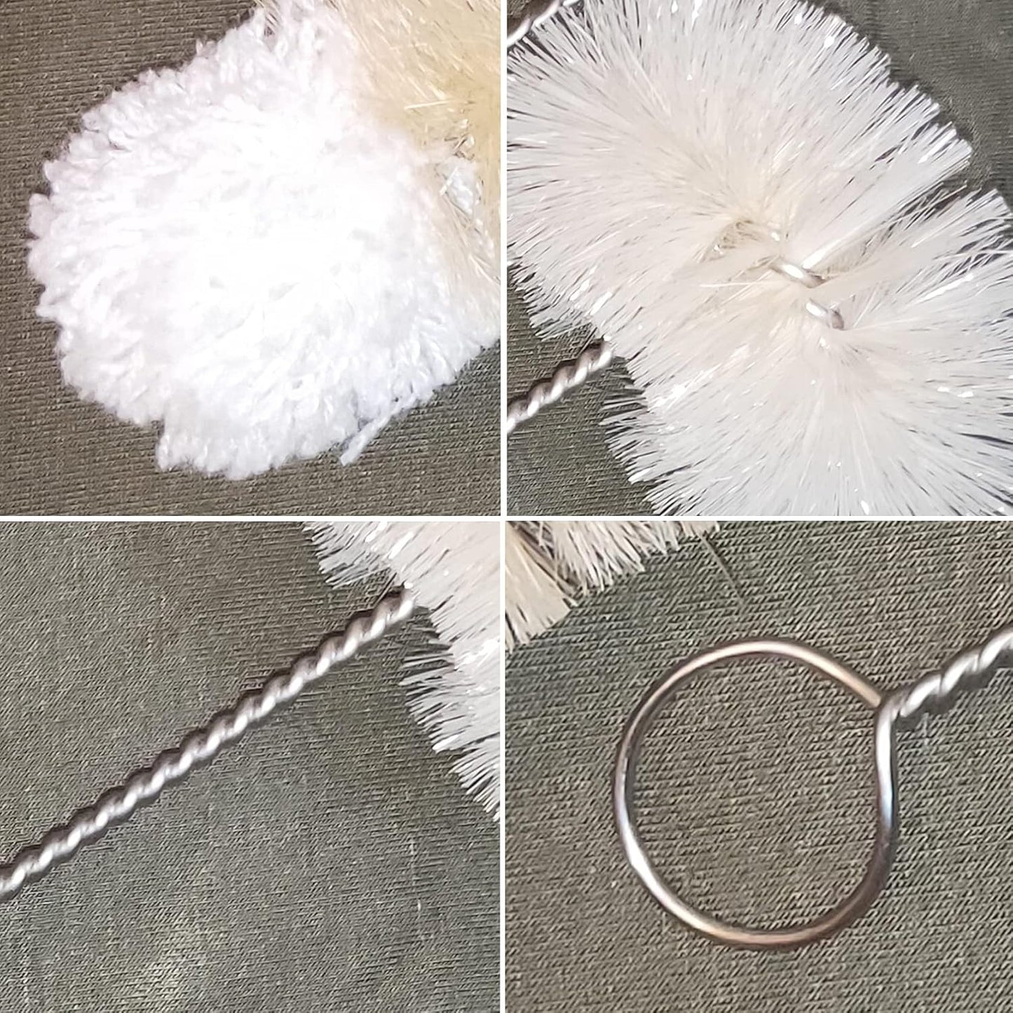 Coralpearl Bottle Brushes Thin Long Handle X 2, Skinny Wire Cleaner Set in Stainless Steel with Natural Boar Bristle at Wool Tip, Bendable Flexible for Cleaning Narrow Neck Bottles, Pipe, Tube, Hose