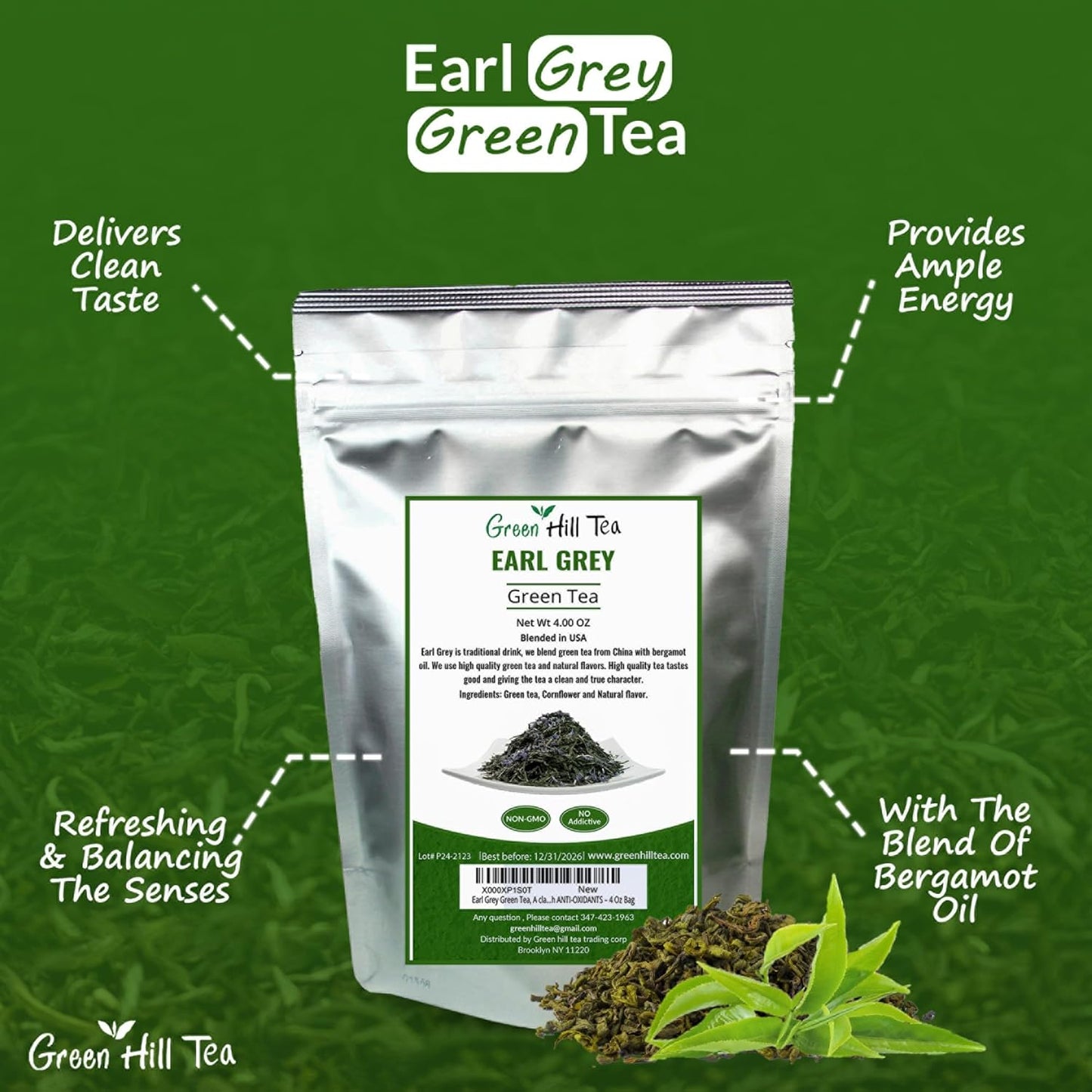 Earl Grey Green Tea, A classic blend with finest green tea,high ANTI-OXIDANTS – 4 Oz Bag