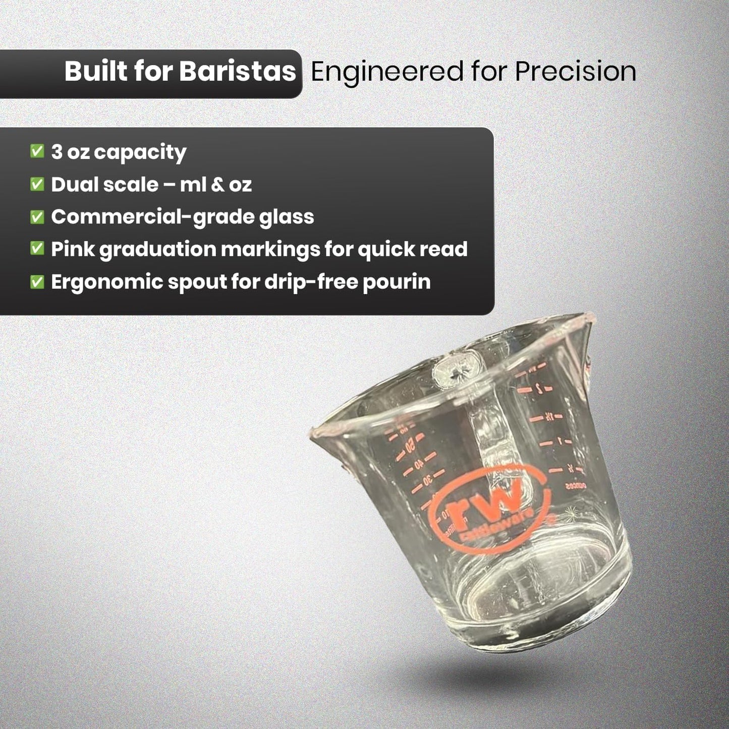 Rattleware 3 oz Espresso Shot Glass Pitcher – Double Spouted Genuine Barista Measuring Cup with Graduations in ml & oz – High-Volume, Commercial-Grade for Swift Espresso Pouring & Precision (2 Pieces)