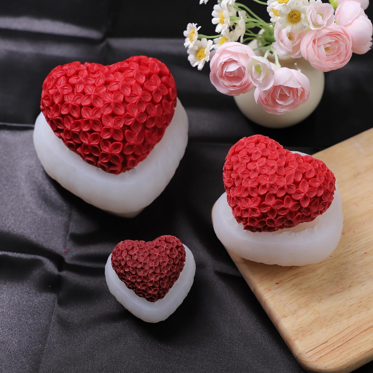 3 Pack Rose Heart & Peony 3D Flower Molds - Silicone Resin Casting Molds for Home Decor & Crafting