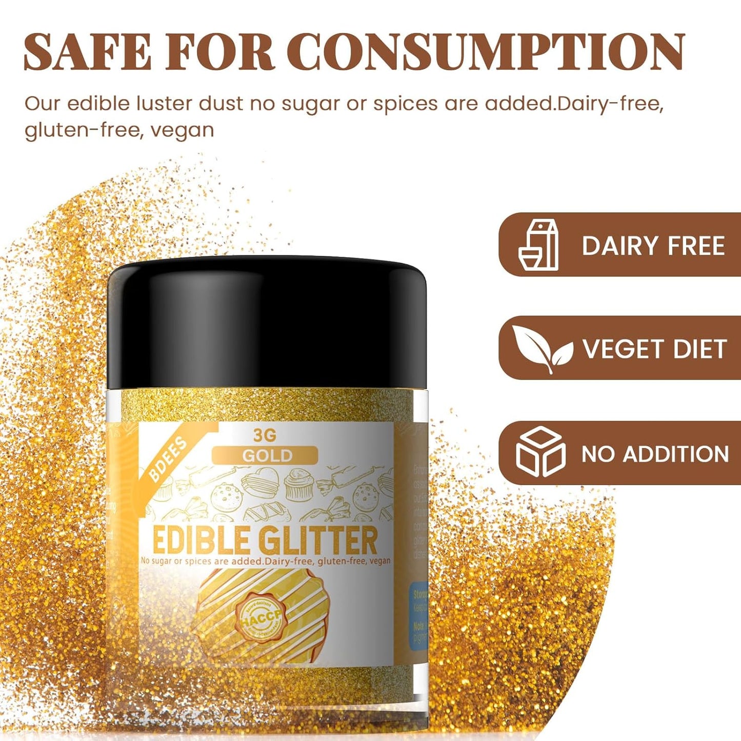 Edible Glitter Set - 4 Colors Food Grade Edible Drink Glitter for Cake Strawberries Drink Dust Shimmering, Vegan Food Coloring Sprinkle for Chocolates, Fondant Pops (3g per Bottle)