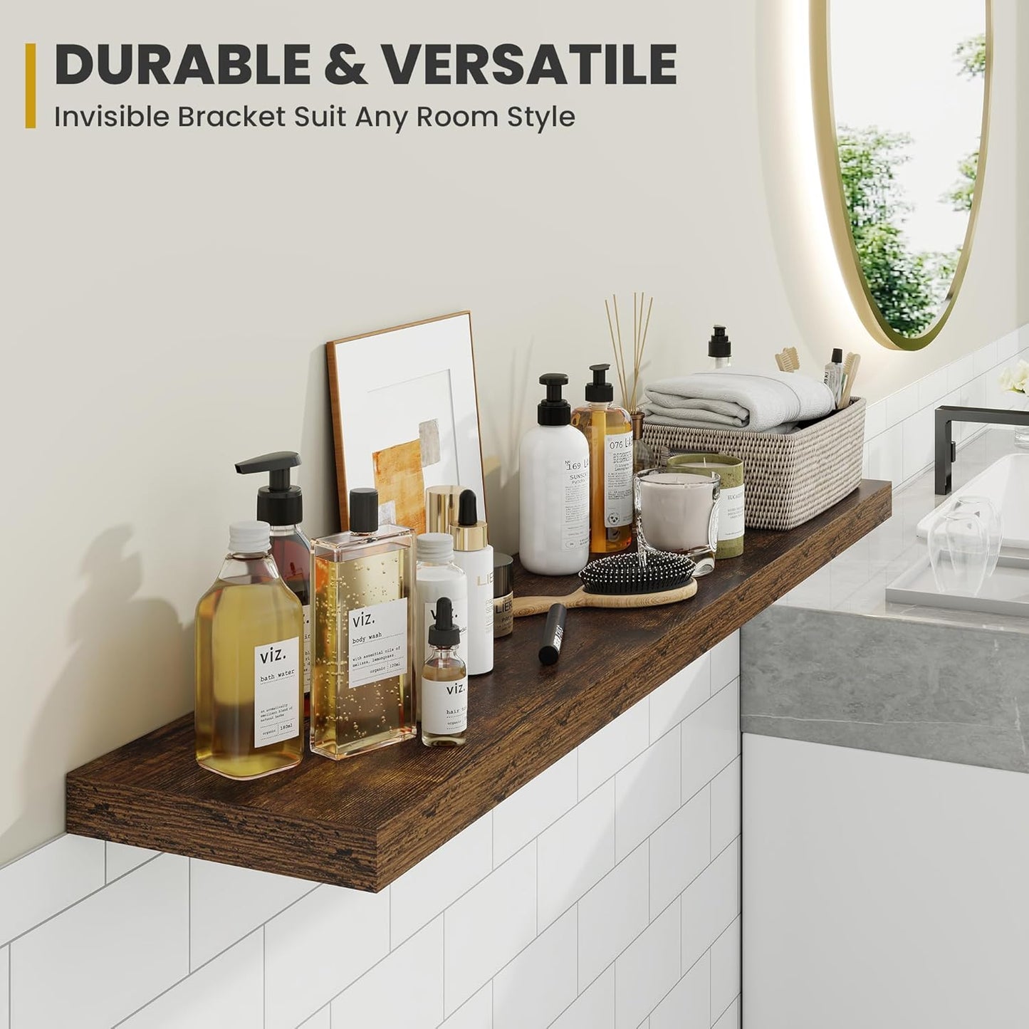 40 Inch Floating Shelves, 9.3" Deep Floating Shelf Wall Mounted, 40" Wall Shelves, Rustic Deep Bookshelf, Large Display Shelves & Storage Shelves for Bedroom, Living Room, Brown, Set of 2