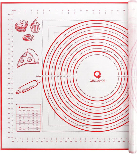 Extra Large Silicone Pastry Mat, Baking Mat with Measurement for Fondant, Rolling Dough, Pie Crust, Pizza and Cookies, Counter Mat/Kneading Matts, Red, 24" x 32"