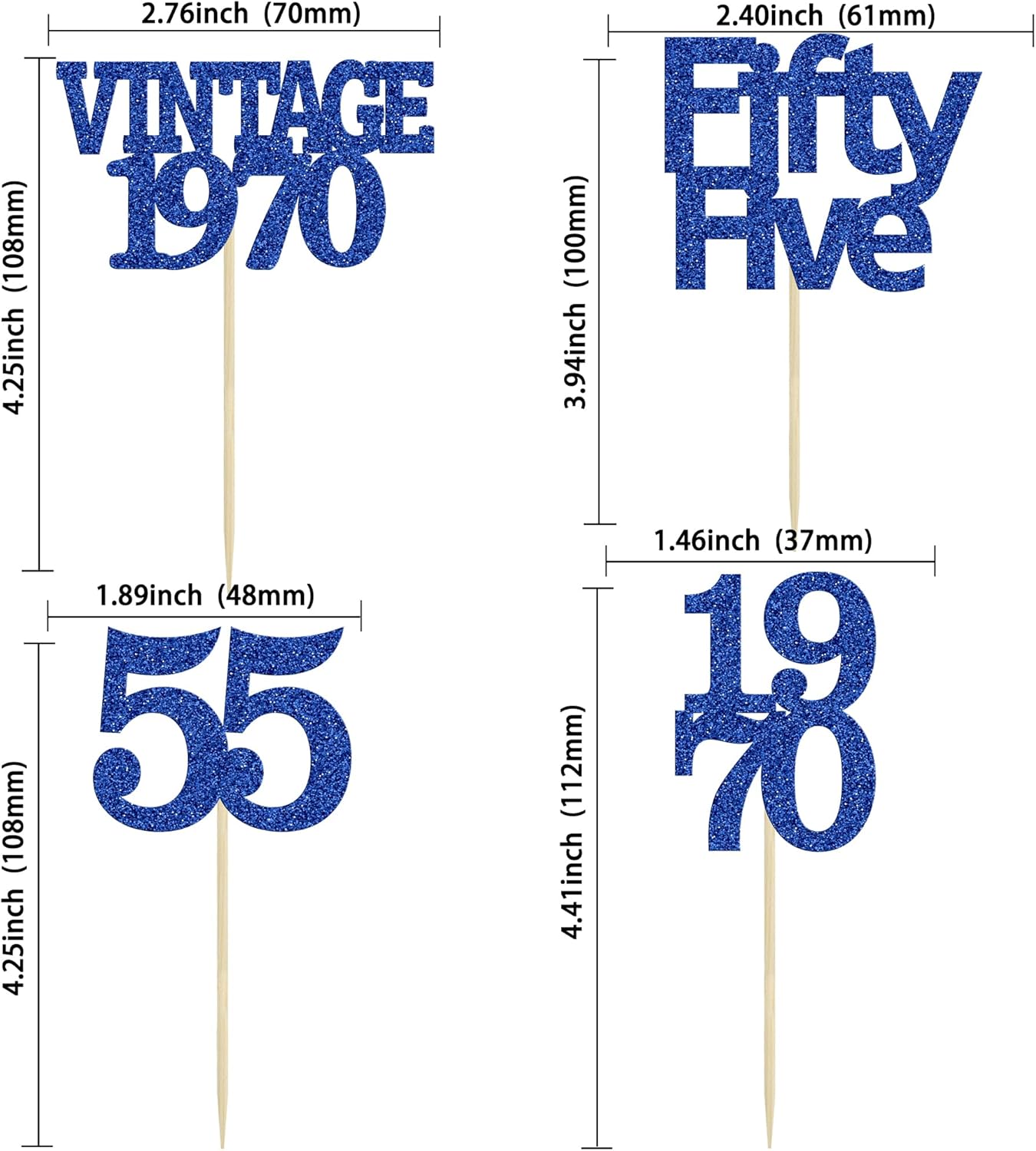 Gyufise 24Pcs Vintage 1970 Cupcake Toppers Glitter Cheers to 55 Fabulous Fifty Five Cupcake Picks 55th Birthday Wedding Anniversary Party Cake Decorations Supplies Deep Blue