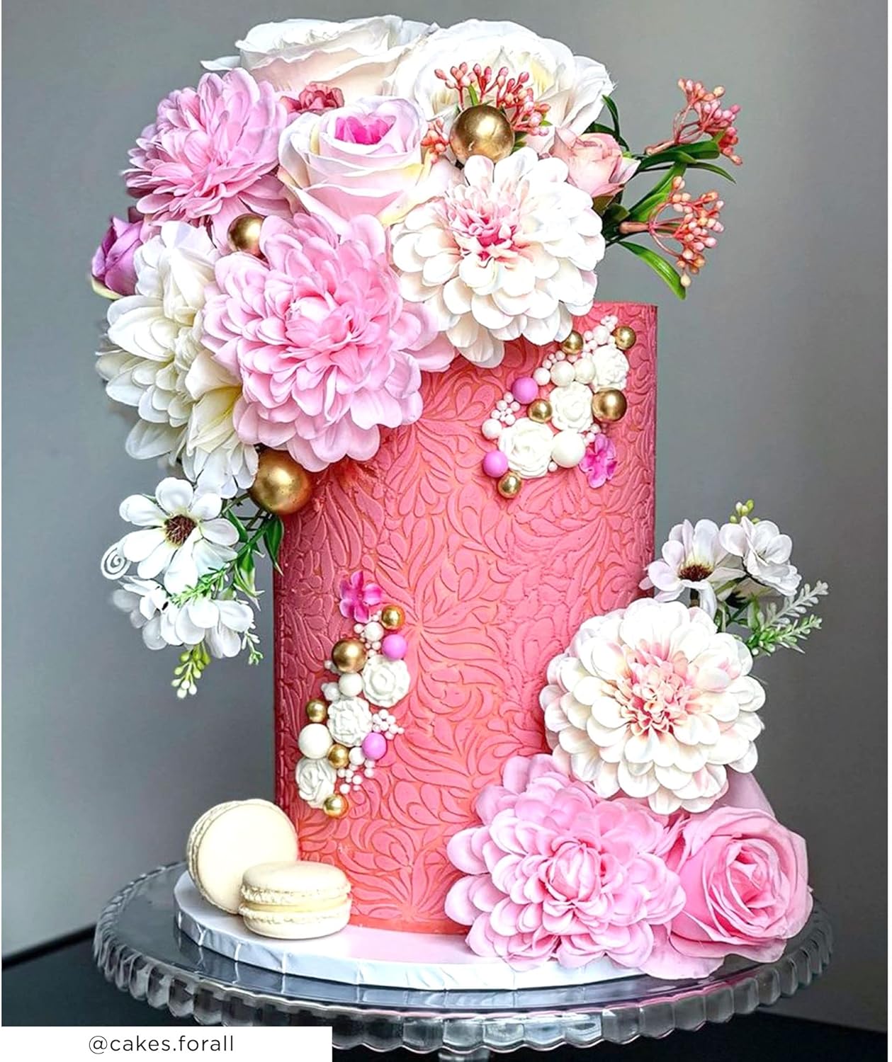 Cake Stencil - Seamless Delicate Pattern for Decorating Tall Double Barrel Cake to Use with Buttercream, Royal Icing, Ganache, Paint, Airbrush (Claris)