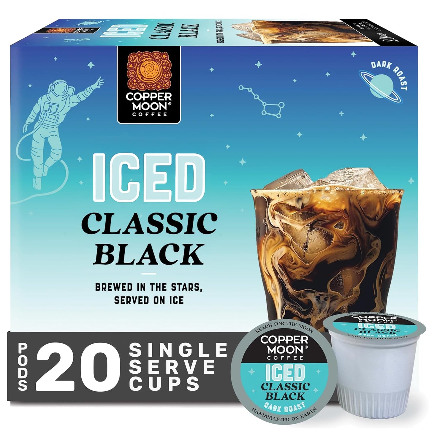 Copper Moon Single Serve Coffee Pods for Keurig K-Cup Brewers, Classic Black Brew Over Ice, 20 Count
