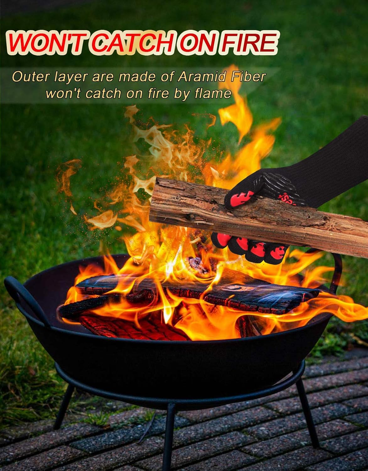 WEEDABEST Hot BBQ Gloves Heat Resistant Kitchen Oven Mitts Professional Long Heat Resistant Cooking Gloves for Grill,Grilling,Smoker,Barbeque,13.5 inch-Gray