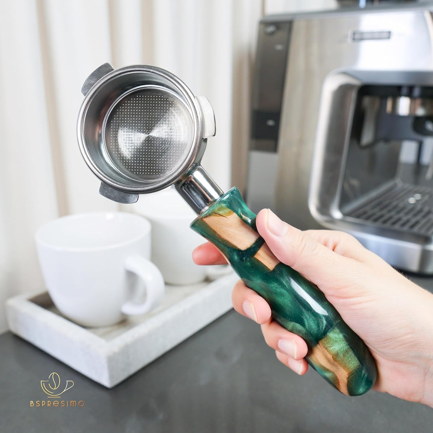 54mm Bottomless Portafilter Modern Handle – Includes Stainless Steel Naked Basket – Fits Breville Barista Express & 54mm Breville Espresso Machines - Espresso Machine Accessories – Green