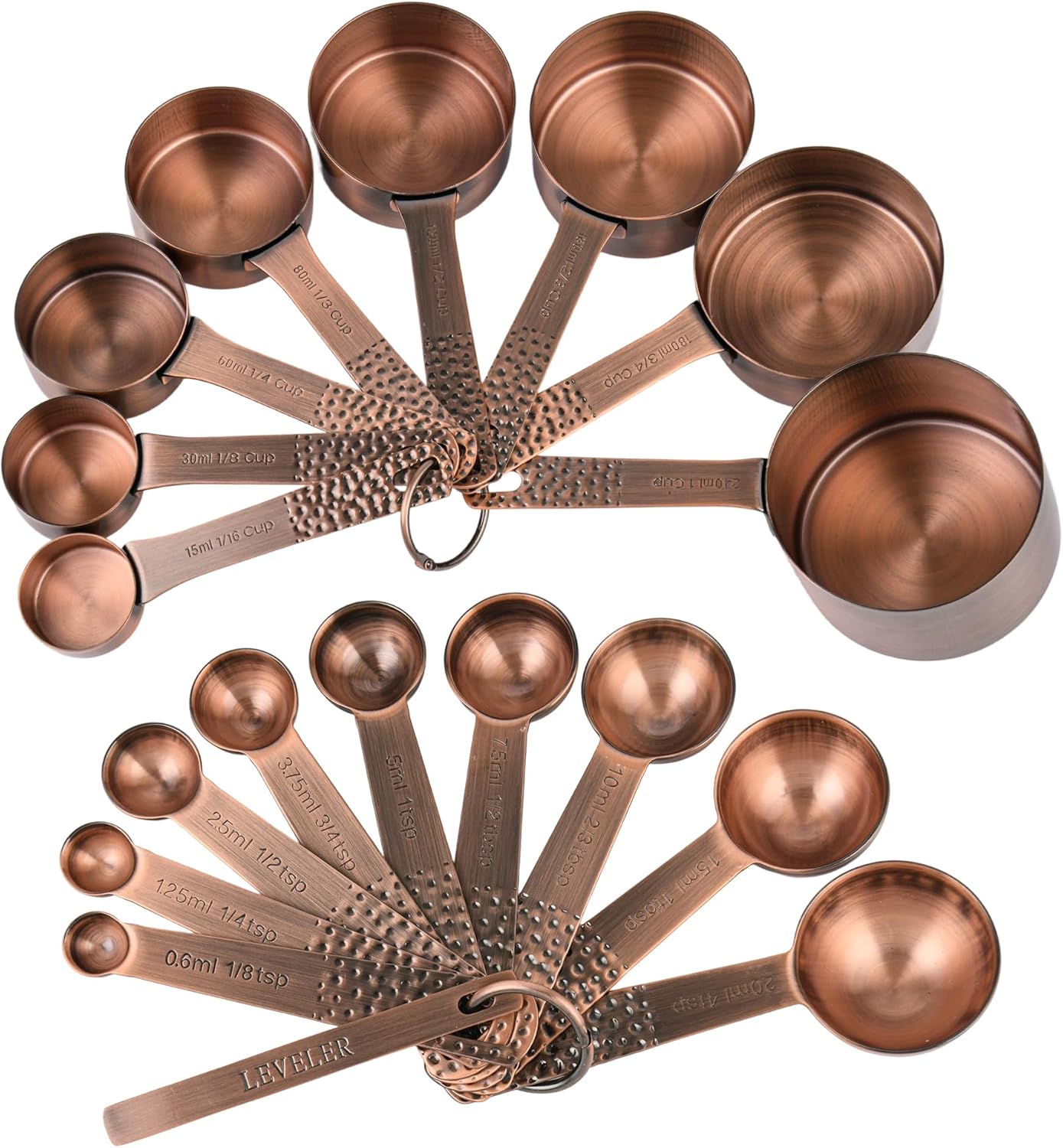 Copper Measuring Cups and Spoons Set 20 for Kitchen & Baking, Metric & US Stainless Steel Measure Cups and Spoons with Leveler for Dry & Liquid