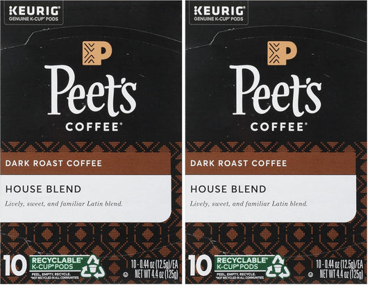 Peet's Coffee House K Cup Coffee Pods for Keurig Brewers, Dark Roast, 10 Pods, 4.4 oz (Pack of 2)