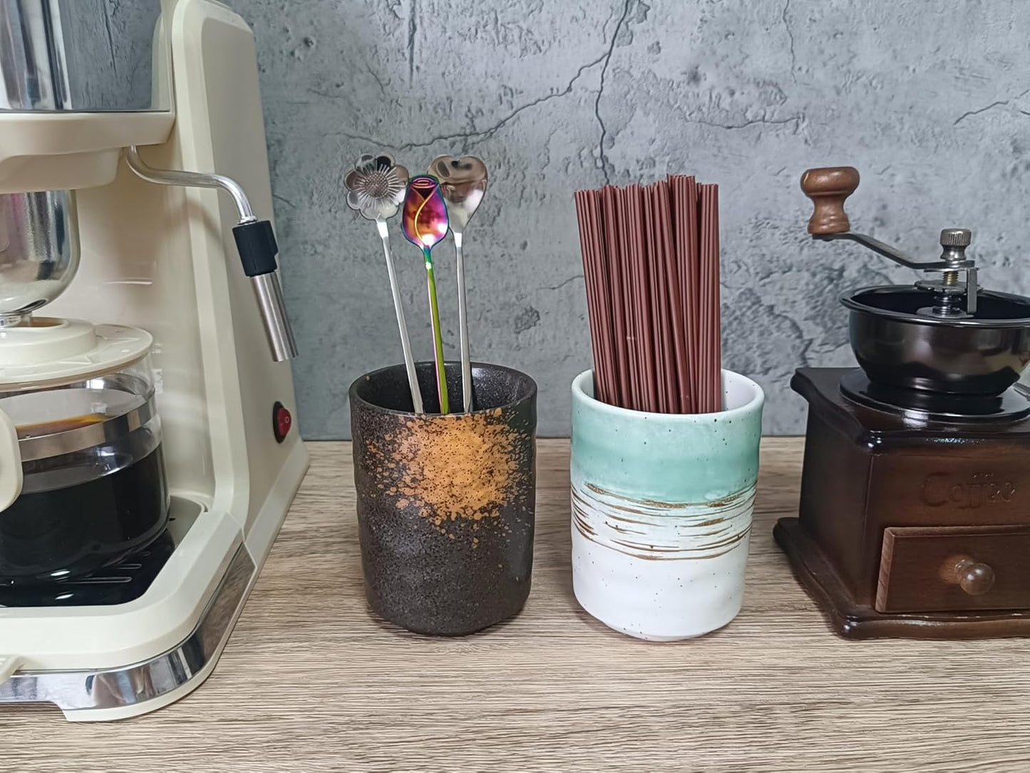 Stoneware Coffee Bar Utensil Holder Tea & Coffee Spoon & Stirrer Holder for Stir Stick Straw Teaspoon Holder Spoon Cup Small Utensil Jar (Fireworks)