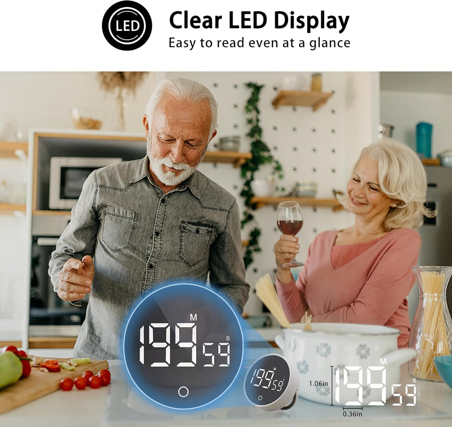 Digital Kitchen Timers, Visual timers Magnetic Countdown Countup Timer Large LED 200 Minutes Display Volume Adjustable for Cooking Fitness Studying, Easy for Kids and Seniors