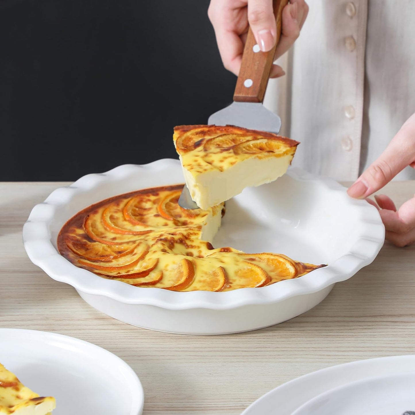 MALACASA Ceramic Pie Pan, Pie Pan for Baking 9 Inch, 40 OZ Pie Plate Round Pie Dish for Baking Fluted Pie Dish Baking Pan, Non Stick Deep Pie Dishes for Quiche, Apple Pies, Pot Pies, Tart, etc.