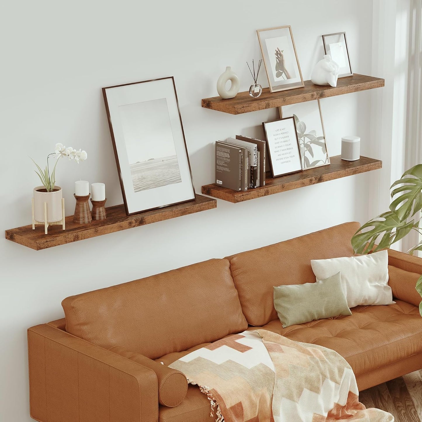 Vivelove Farmhouse Single Floating Shelves for Wall 48 in x 10.3in x 1.8in, Large Wall Long Shelves Heavy Duty 80 lbs for Bedroom, Living Room, Kitchen, Office, Rustic Shelf Book Home Decor, Brown