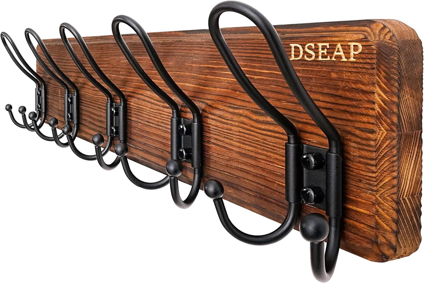 Dseap Coat Rack Wall Mounted - Heavy Duty Farmhouse Rustic Wall Coat Hanger with 5 Wire Hooks for Clothes Hat Jacket Towel, RusticWire, J1-5A, Rustic Brown & Black