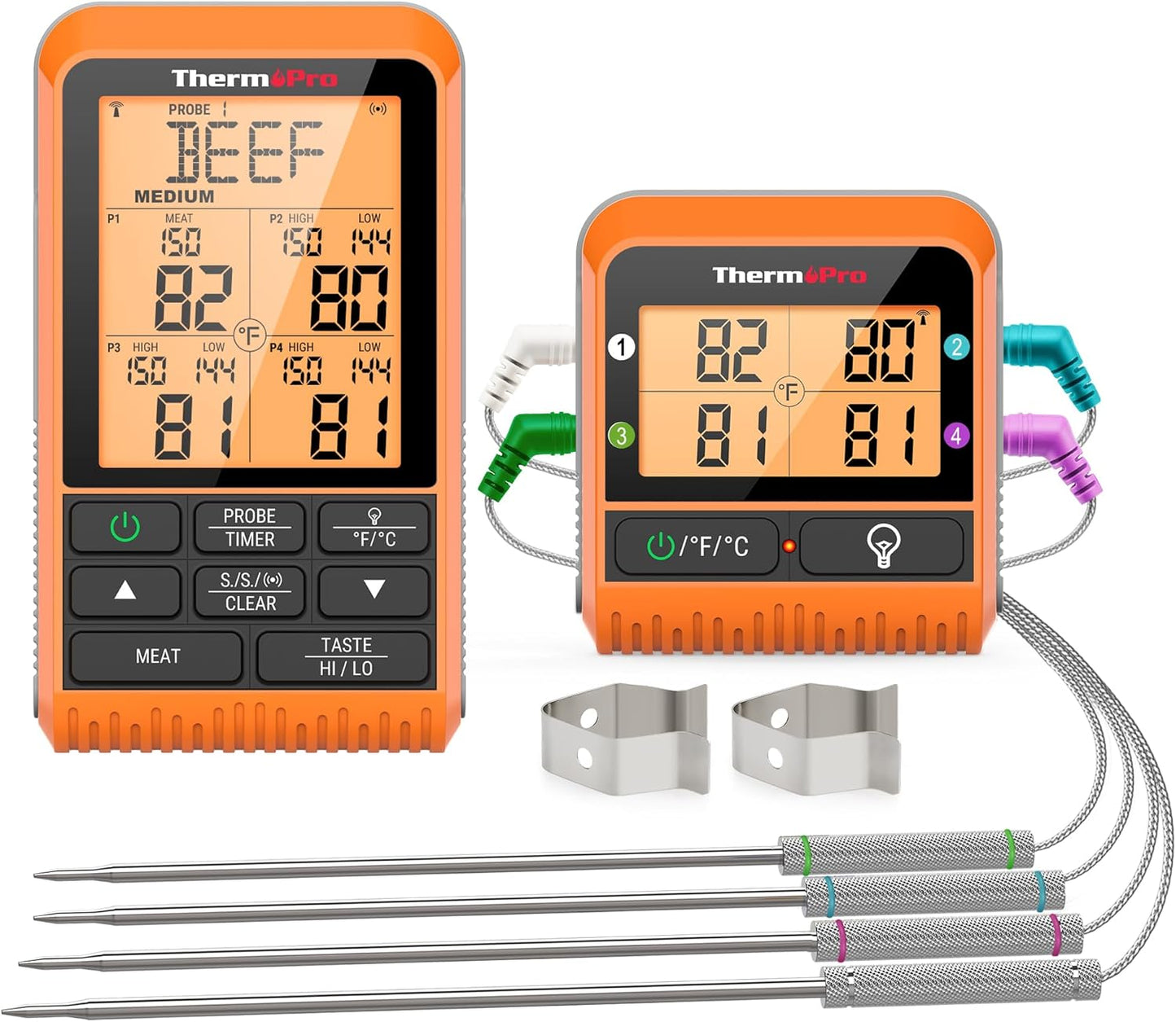 ThermoPro TP829 1000ft Wireless Meat Thermometer Digital for Grilling and Smoking, 4 Meat Probes Grill Thermometer for Outside Grill, BBQ Thermometer for Cooking Turkey Temperature Indicator