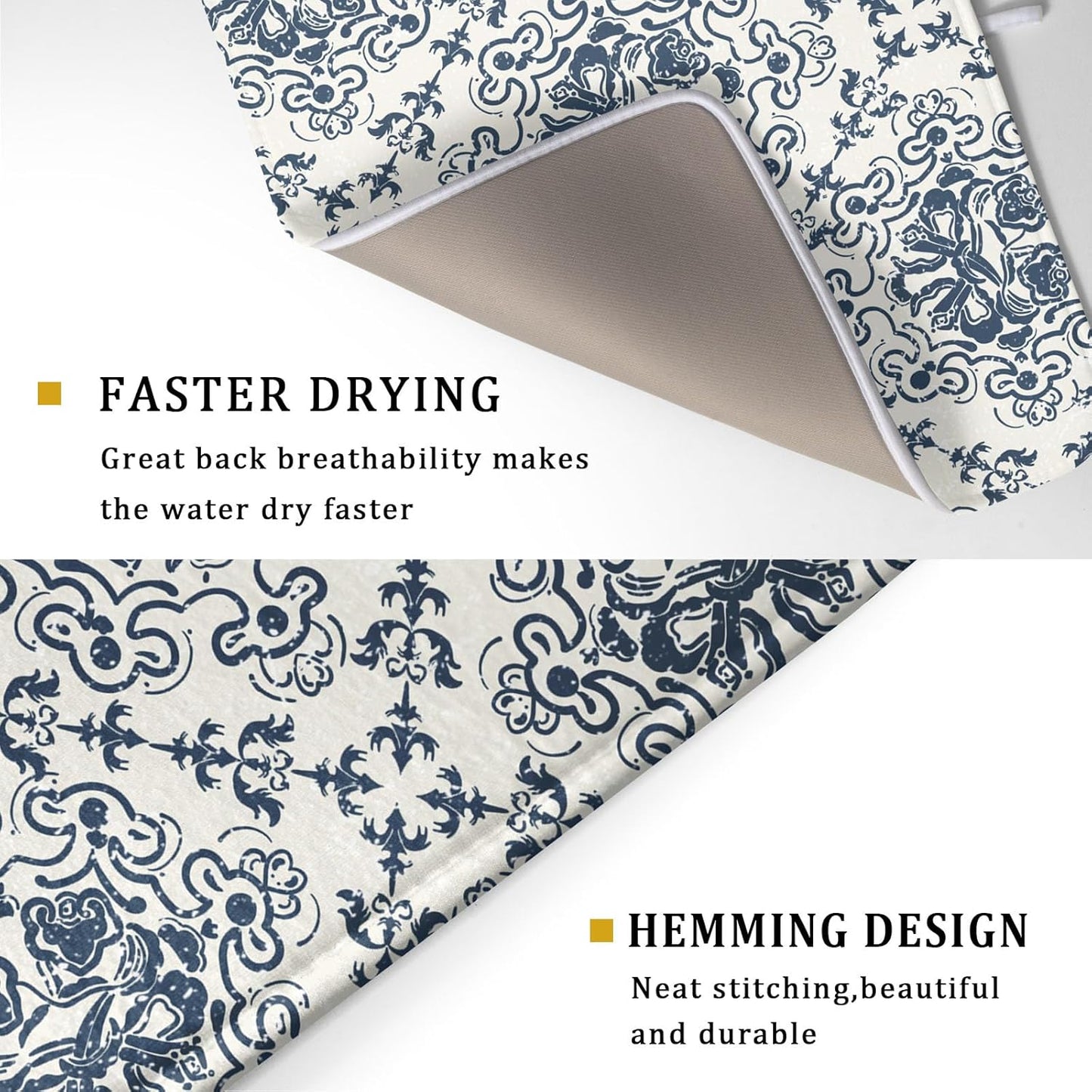 Bohemian Grey Retro Dish Drying Mat for Kitchen Counter,Boho Abstract Flower Art Drying Mat 18 x 24 Inch Microfiber Dish Drying Pad Dish Rack Pad Drainer Mat for Coffee Bar