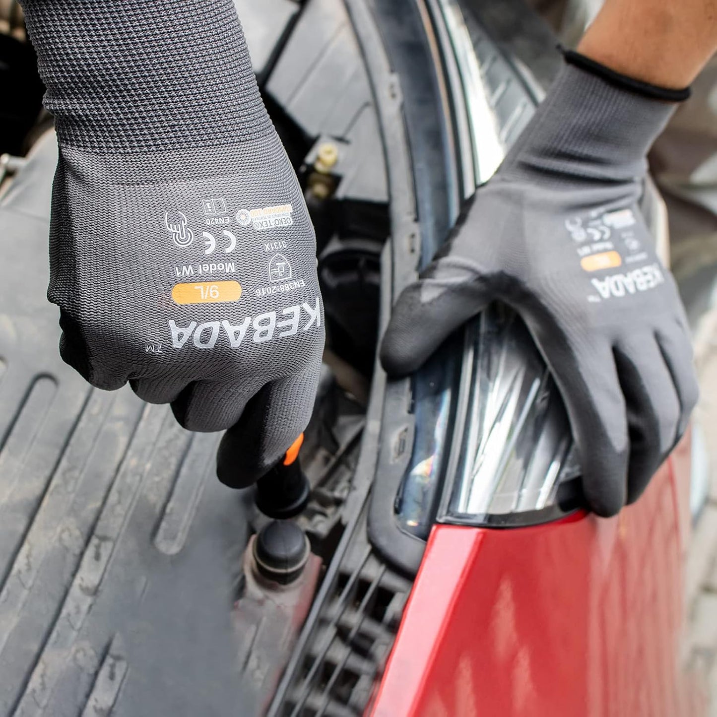 Kebada W1 Work Gloves for Men and Women, PU Coated Safety Gloves with Grip, Touchscreen, Ideal for Warehouse Package Handling, Construction, Gardening, 12 Pairs Gray XXL