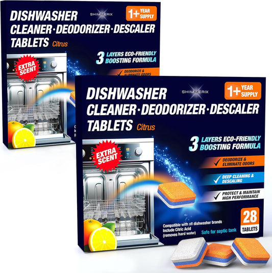 Dishwasher Cleaner Deodorizer Descaler Tablets - 56 Tabs - 1 Plus Year Supply - Extra Scented Deep Cleaning Sanitizer Pods - Remove Hard Water - Contain Citric Acid Heavy Duty Septic Safe - Citrus