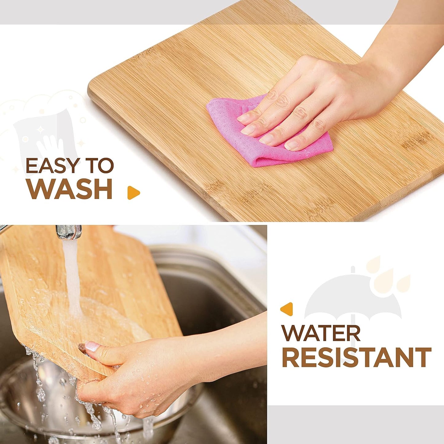 3 Piece Cutting Board Set - Reversible Bamboo Wood Cutting Boards for Kitchen, Chopping Meat, Vegetables, Fruit, Cheese, Charcuterie - Assorted Sizes with Handles for Meal Prep & Serving, Kitchen Gift