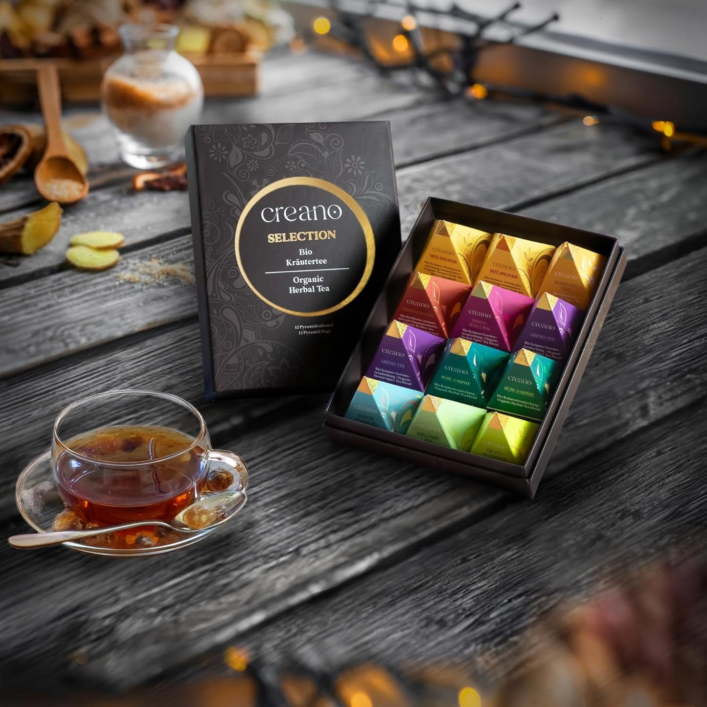 Creano Organic Herbal Tea Gift Set "Organic Herbal Tea" – 12 Pyramid Tea Bags in 9 Different Varieties – 22.5 g*