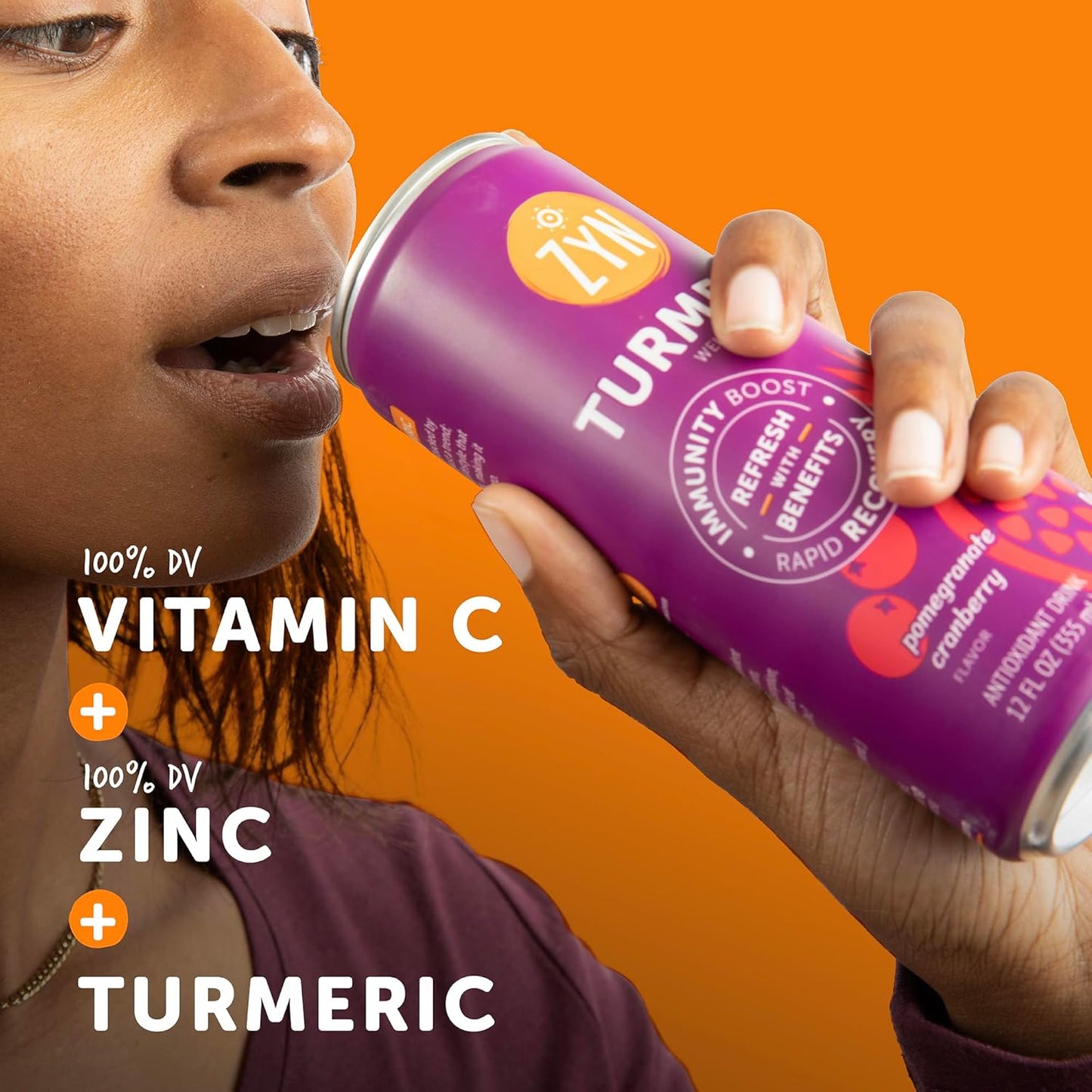 ZYN Turmeric Wellness Drink (24 Pack), Pomegranate Cranberry Flavored Turmeric Curcumin Drink with Black Pepper, No Added Sugar, Low Carb & Low Calorie Drink, Clean Alternative