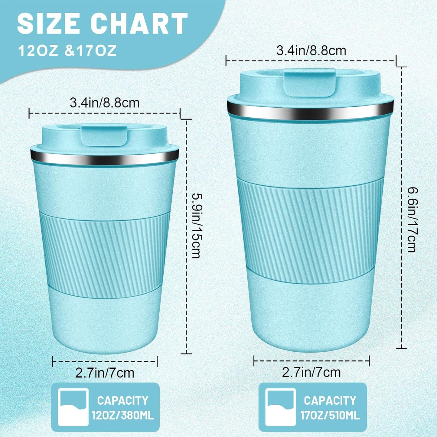 Insulated Coffee Tumblers with Flip Lid 12oz / 17oz, Stainless Steel Travel Coffee Mug Leak Proof, Vacuum Insulated Coffee Mug Reusable Cup, Keeps Cold and Hot for Coffee Tea