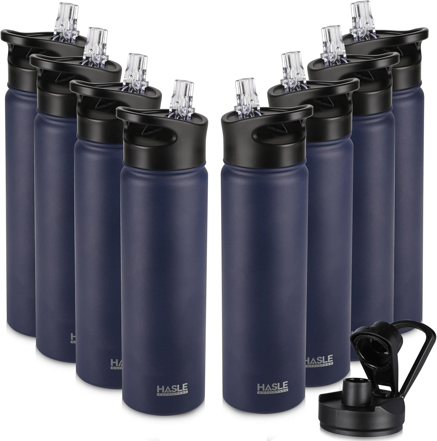 HASLE OUTFITTERS Insulated Water Bottle 22 oz Double Wall Stainless Steel Water Bottle Wide Mouth with Straw Lid & Spout Lid Keeps Cold or Hot(Navy,8)
