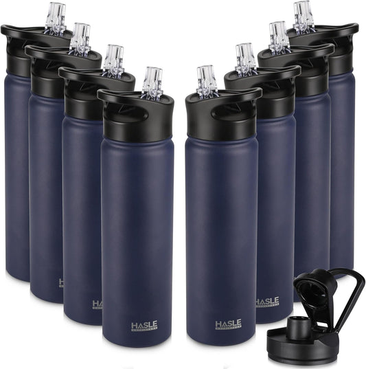 HASLE OUTFITTERS Insulated Water Bottle 22 oz Double Wall Stainless Steel Water Bottle Wide Mouth with Straw Lid & Spout Lid Keeps Cold or Hot(Navy,8)