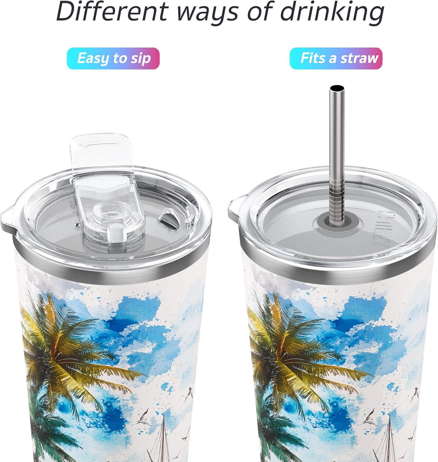 THILY Vacuum Insulated Stainless Steel Tumbler Travel Mug 26 oz Coffee Cup with 2 Lids and Straws, Splash Proof, Reusable, Keep Iced Drinks Cold, Coastal Breeze