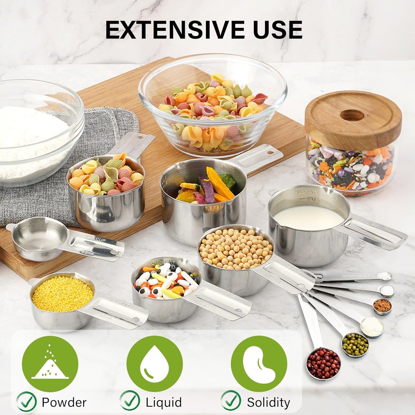 Vakoo 13-Piece Stainless Steel Measuring Cups and Spoons Set - Stackable & Nesting, U.S./Metric Dual Markings, Dishwasher Safe, Kitchen Gadgets for Baking & Cooking